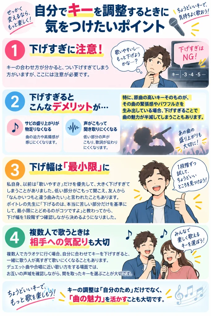 カラオケでキーを合わせる時の注意点