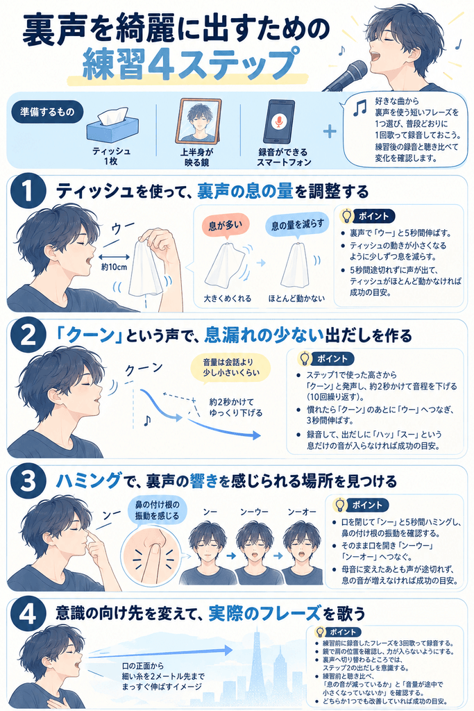 裏声を綺麗に出すための練習4ステップ